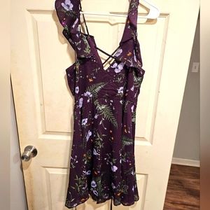 Purple Wrap around dress with flowers sleeves